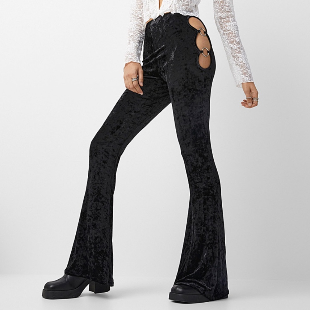 Bear Dance black side hoops velvet flare pants leggings NWT